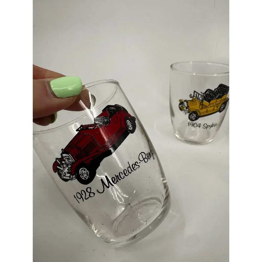 Northwestern Bottle Co Classic Car Carafe and 6 Juice Glass Set Vintage in Box
